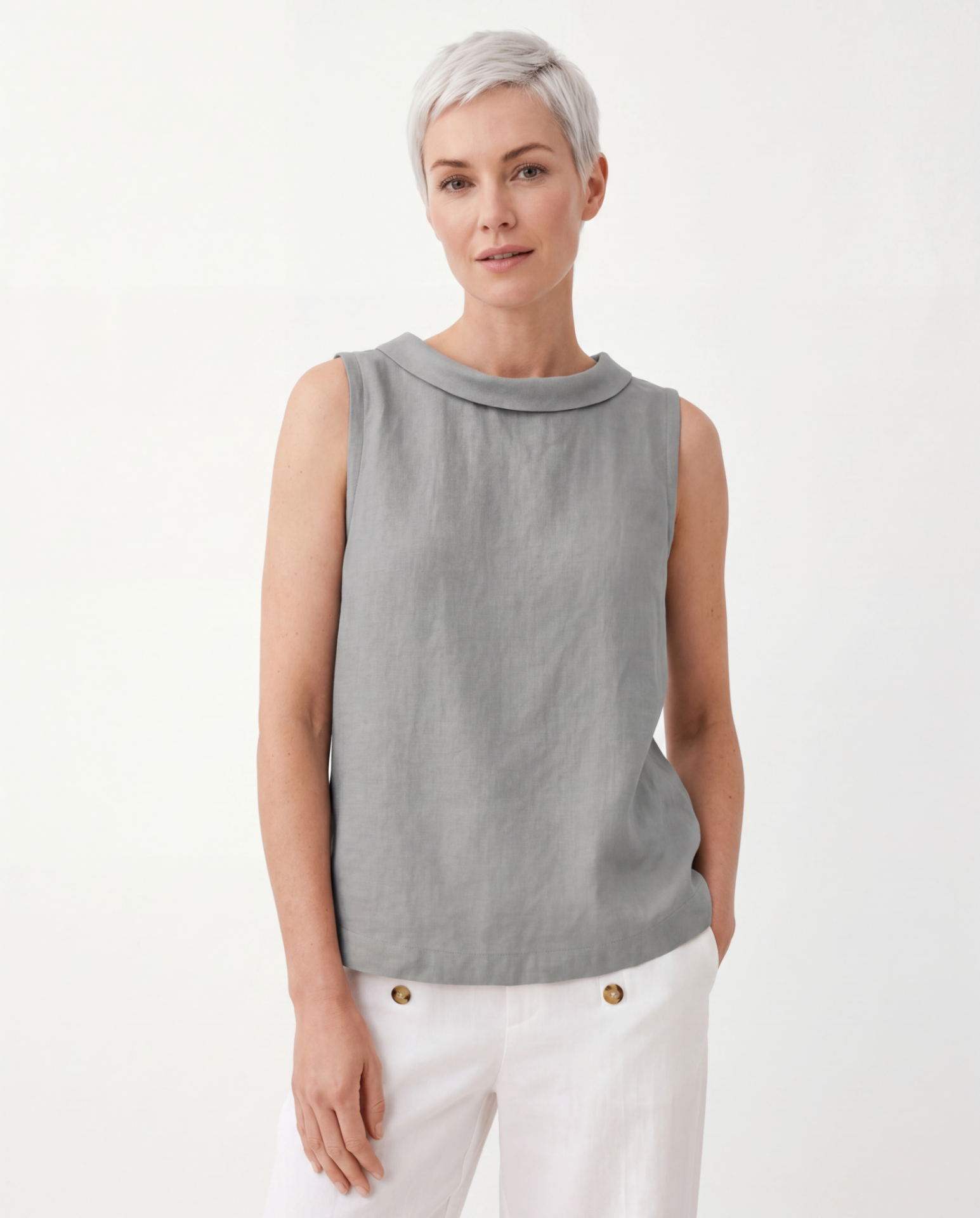 Claire Sleeveless Roll Collar Top